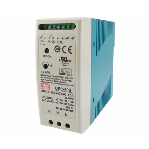 DRC-60B Блок питания c функцией ИБП на DIN-рейку Вых: 27,6B/1,4А; АКБ: 27,6В/0.75А; 60Вт, Mean Well DRC-60B Блок питания c функцией ИБП на DIN-рейку Вых: 27,6B/1,4А; АКБ: 27,6В/0.75А; 60Вт, Mean Well